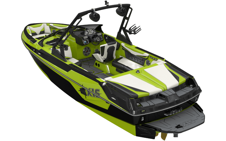 a green and black wakeboard boat