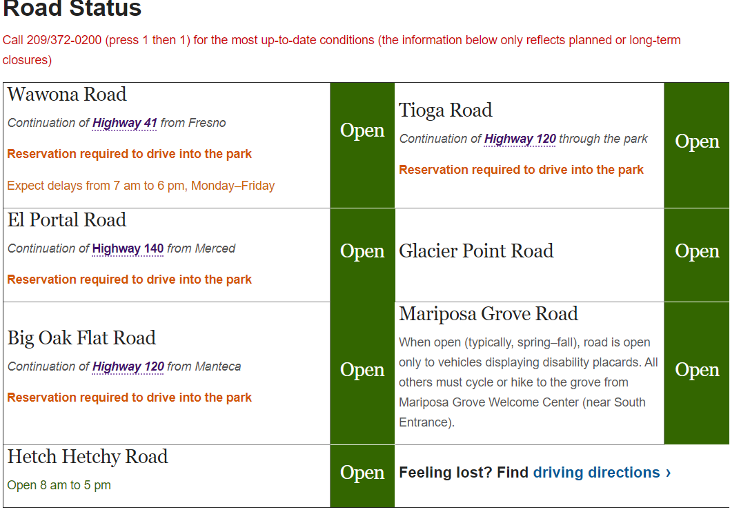 a screenshot of the road status page