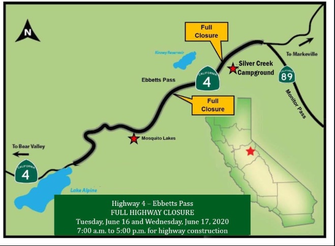 a map of the route for the highway to the lake