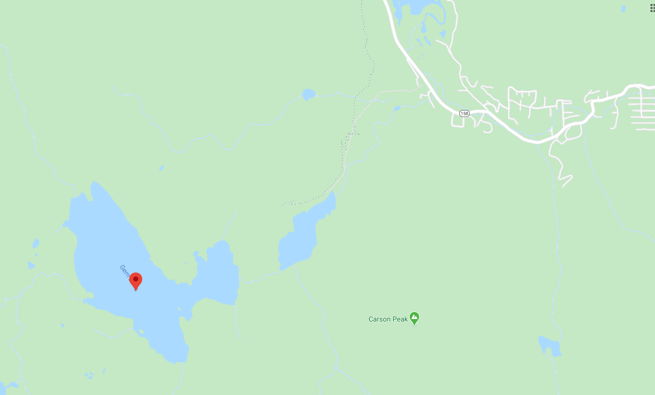 a map of a lake with a red dot on it