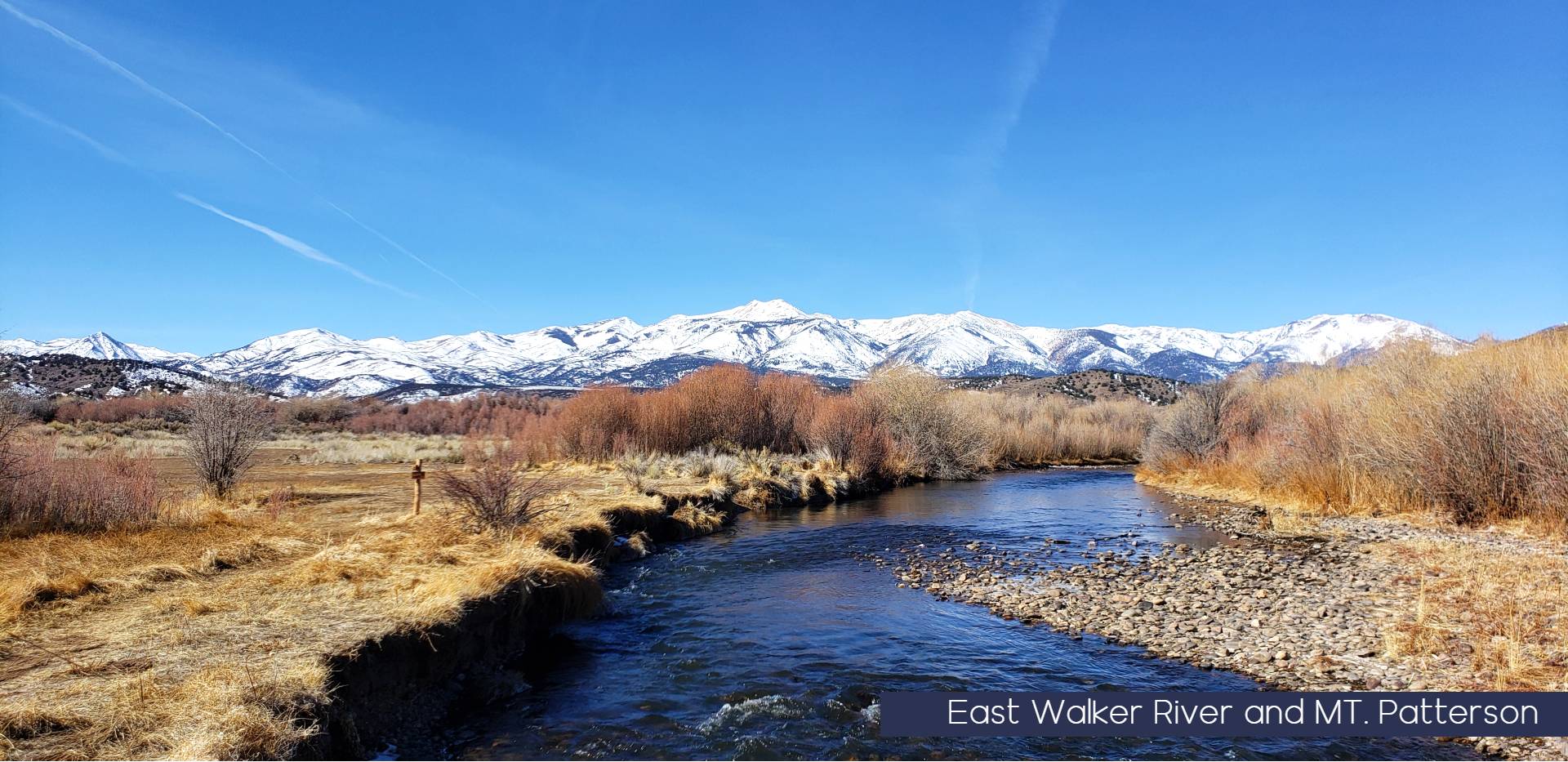 East Walker river with snow capped mountains