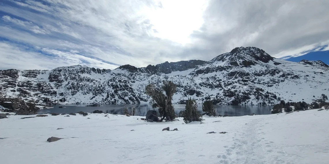Winnemucca lake in Snowy winter mountain scene