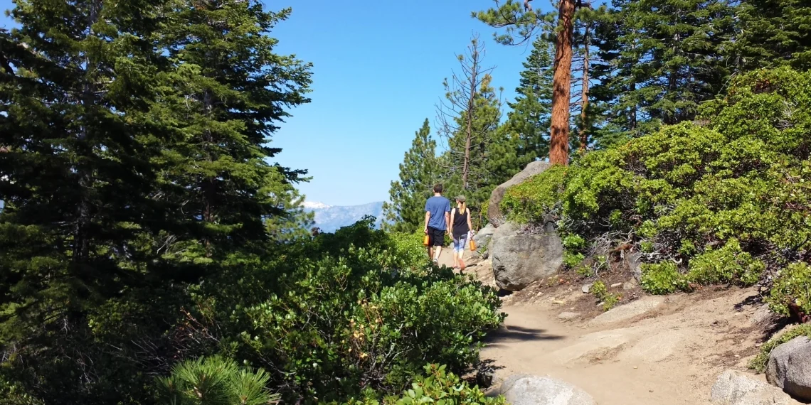 Couple walking Trail in tahoe