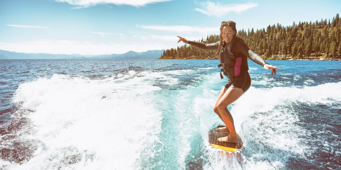 Wake surfing girl lake tahoe