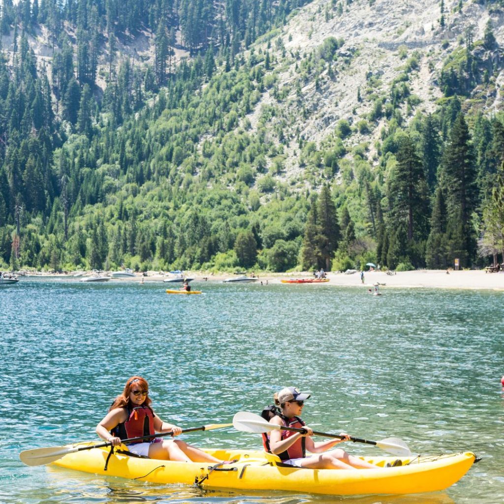 two kayakers in lake tahoe