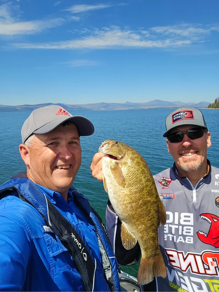 Two guys on Lake Almanor with Small Mouth Bass