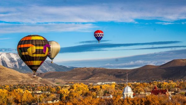 hot air balloons over fall colors in carson city
