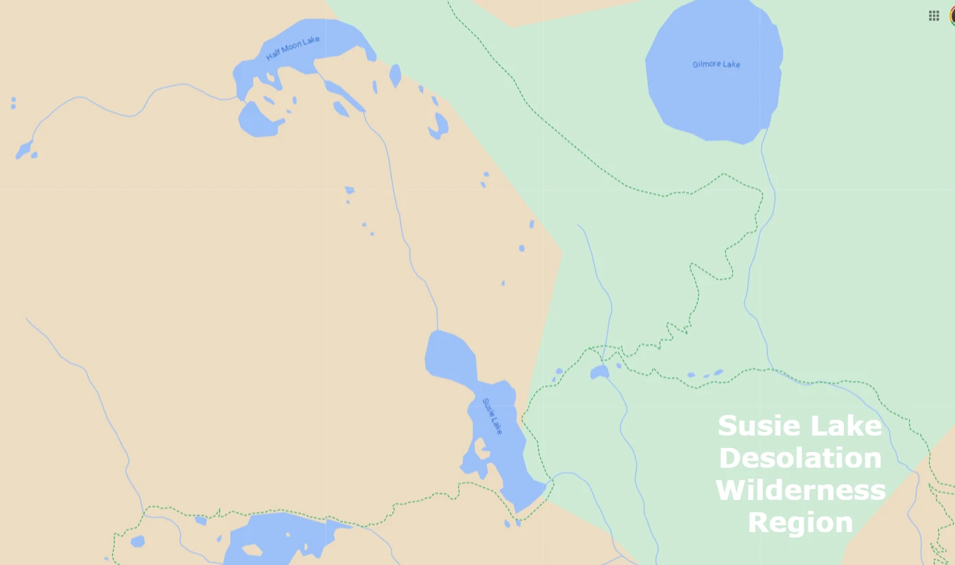 Map Susie Lake Basin desolation wilderness