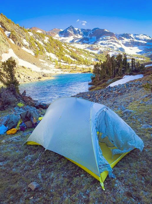 Tent by lake in the high Sierra