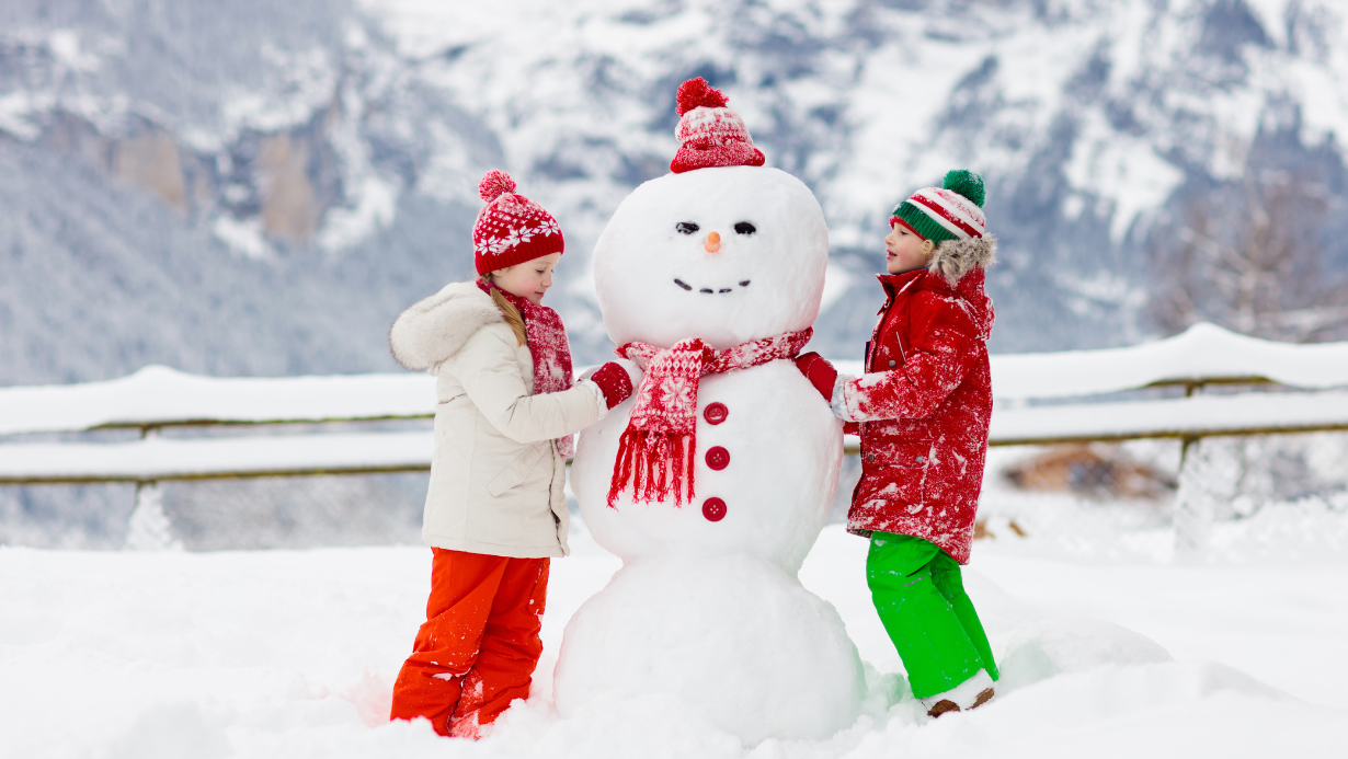 snowman and two kids 