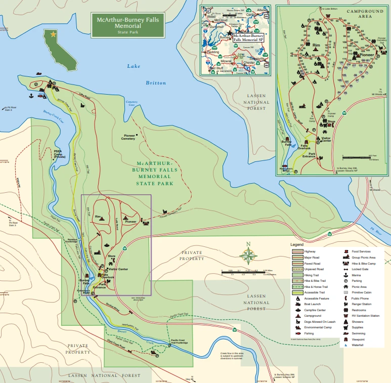 McArther-Burney Falls State park map