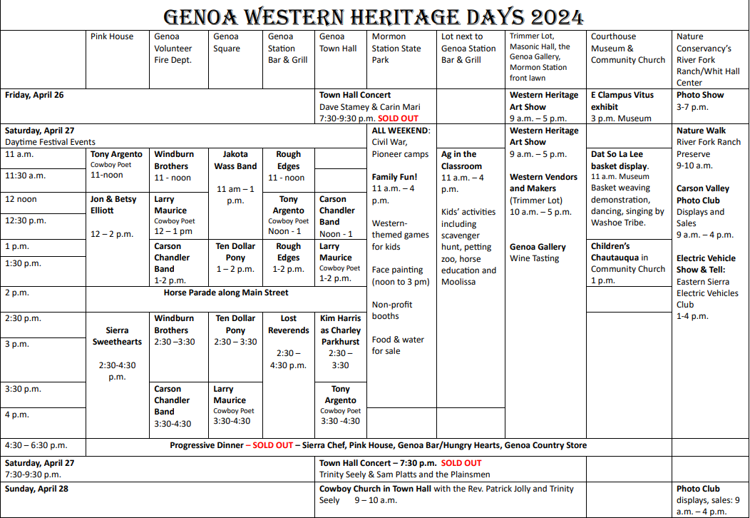 Schedule Genoa Western heritage event