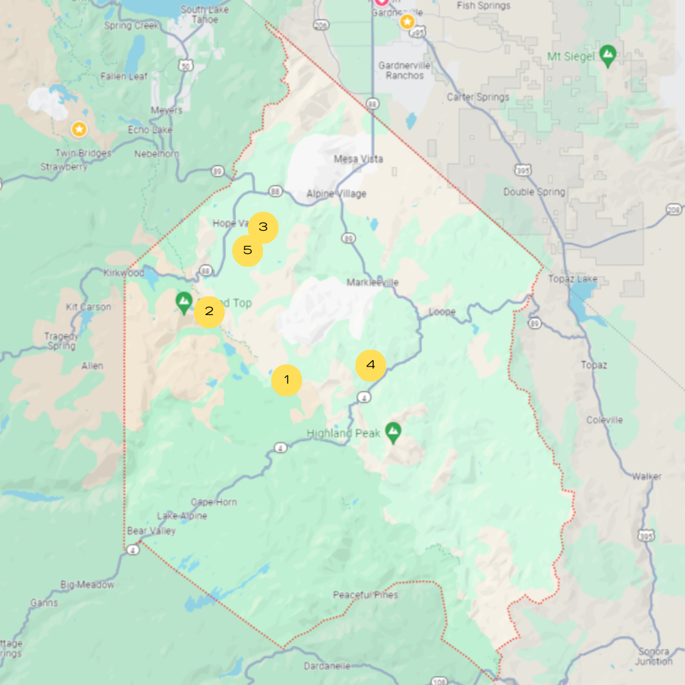 Alpine County Map with Boondocking locations